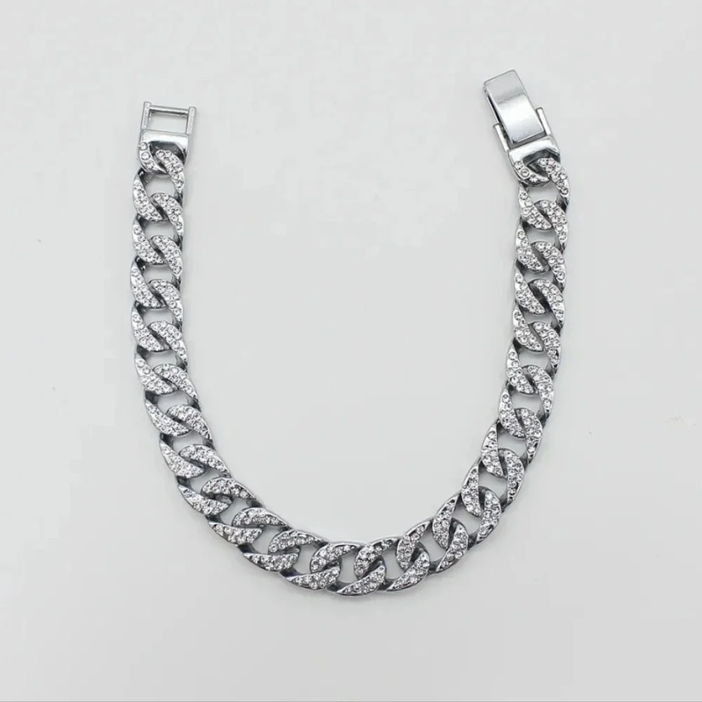 Metal curb link Cuban hip hop iced bling bracelet, 8.27